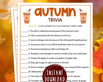 Fall Trivia Game | Printable Autumn Games | Fall Time Activities for Adults & Kids | Fun Autumn Games | Halloween | Thanksgiving
