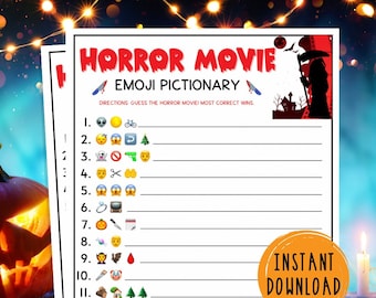 Halloween Horror Movie Emoji Pictionary Party Game | Halloween Scary Movie Picture Trivia Games for Kids & Adults | Fun Halloween Party Game