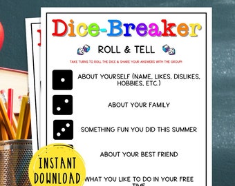 Dice-Breaker Roll and Tell Game | Back to School | First Day of School Icebreaker Activity | Games for Kid | Teacher Resource | Dice Game