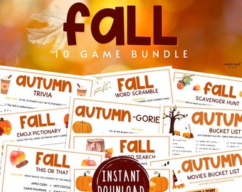 Fall 10 Game BUNDLE | Printable Autumn Game Bundle | Fall Time Activities for Adults & Kids | Fun Autumn Games | Halloween | Thanksgiving