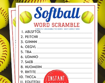 Softball Word Scramble Game | Printable Softball Team Party Game | Travel Softball Game | Softball Team Building Game | WCWS | Icebreaker