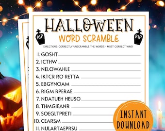 Halloween Word Scramble Game | Halloween Printable Games | Halloween Games for Adults and Kids | Fun Halloween Party Games | Word Game