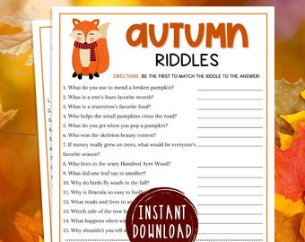 Fall Riddles Game | Printable Autumn Games | Fall Time Activities for Adults & Kids | Fun Autumn Games | Halloween | Thanksgiving | Jokes