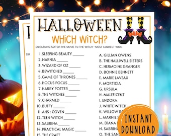 Halloween Witch Matching Game | Which Witch | Halloween Printable Games | Witches Game | Scary Movie Witch Game | Fun Halloween Party Games