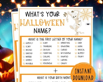 Whats Your Halloween Name Game | Halloween Printable Games | Spooky | Fun Halloween Party Game | Fun Halloween Activity for Kids & Adults