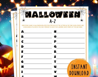 Halloween A to Z Game | Halloween Printable Games | Halloween Games for Adults | Fun Halloween Party Game | Games for Kids | Halloween A - Z