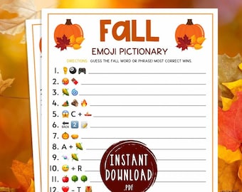 Fall Emoji Pictionary Game | Printable Autumn Games | Fall Time Activities for Adults & Kids | Fun Autumn Games | Halloween | Thanksgiving