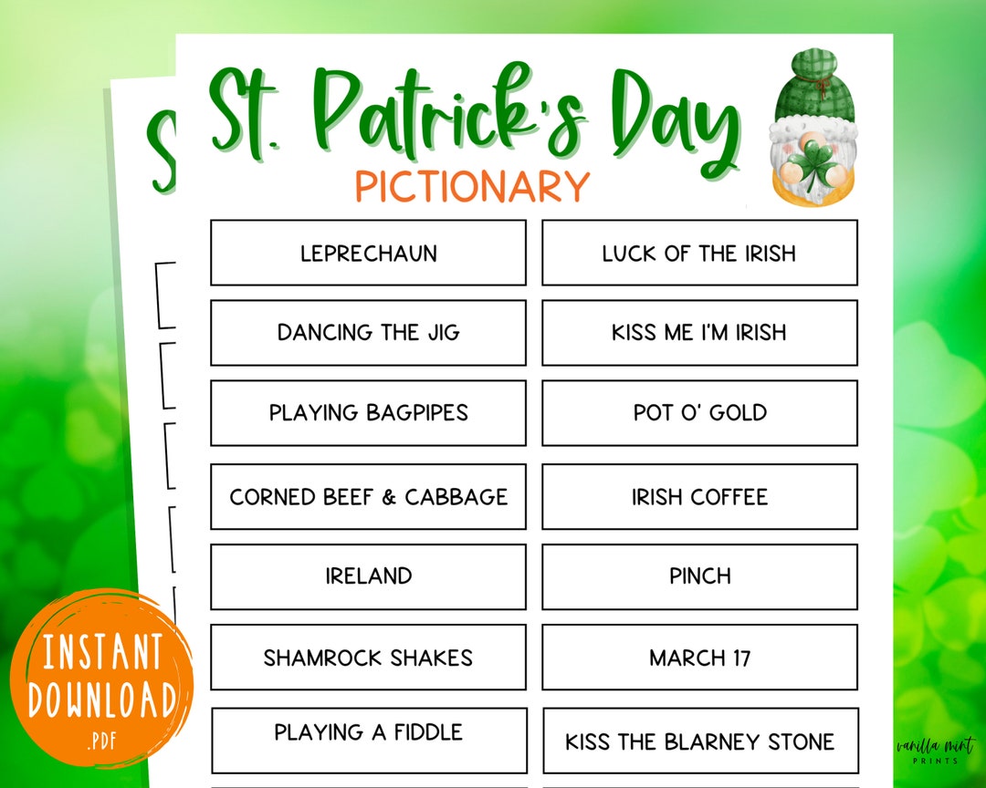 st pattys day pictionary words