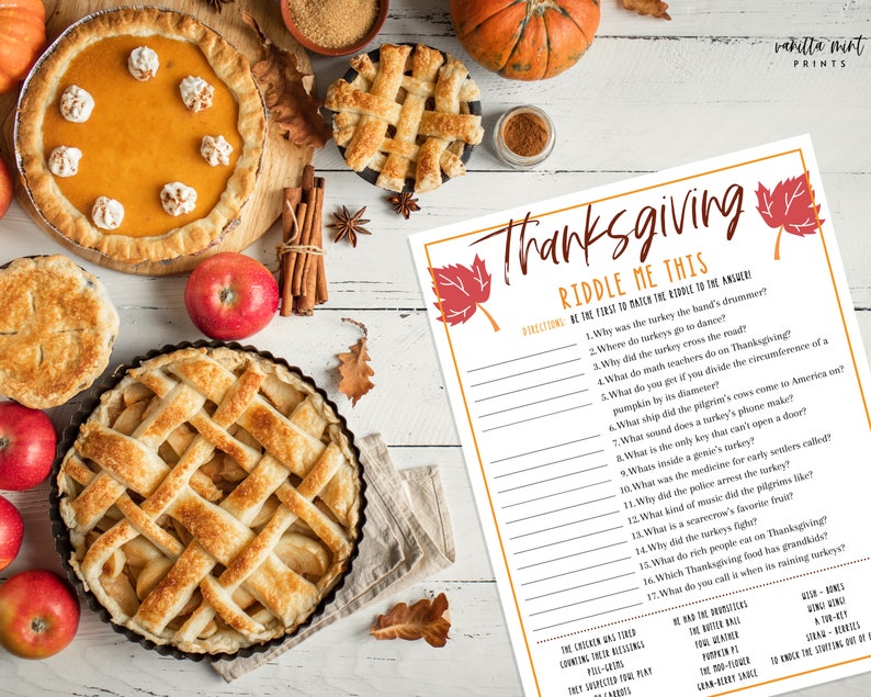 Thanksgiving Riddle Me This Trivia Game Thanksgiving Etsy