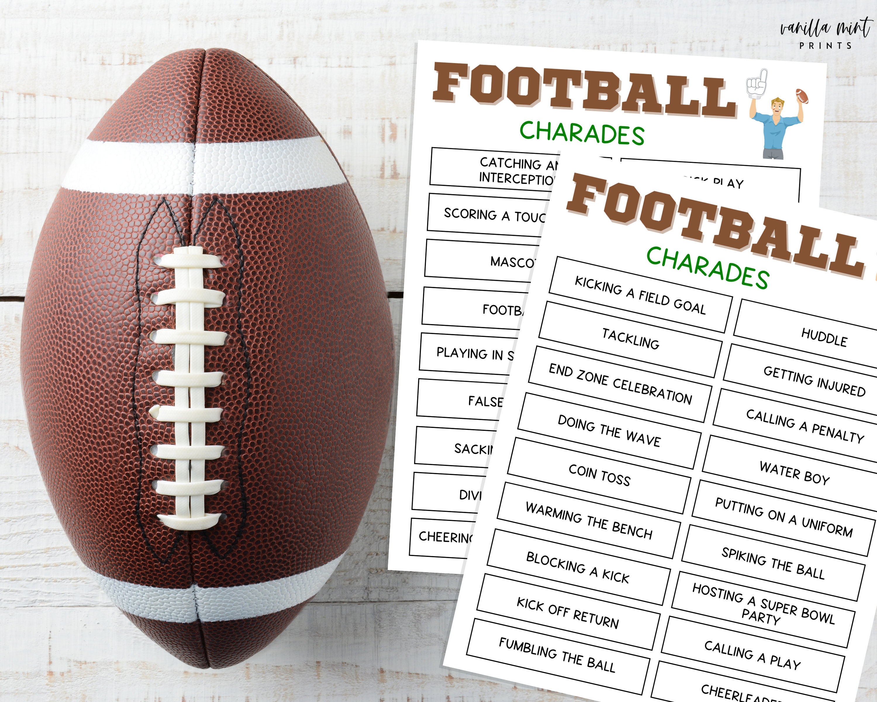 Super Bowl Charades Game Super Bowl Party Games Printable Etsy
