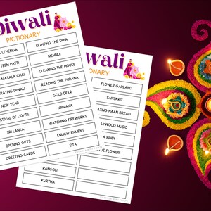 Diwali Pictionary Game Printable Festival of Lights Party Games ...