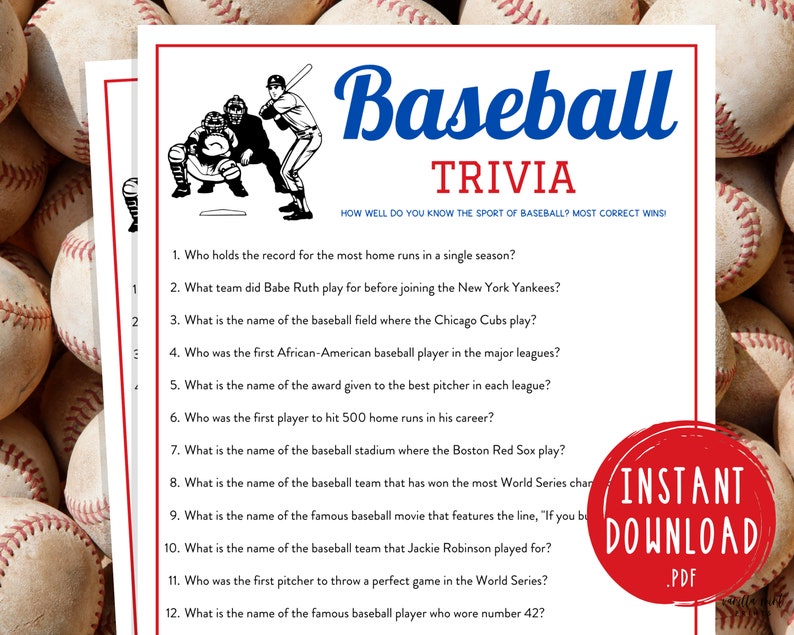 Baseball Trivia Game Printable Baseball Team Party Games - Etsy