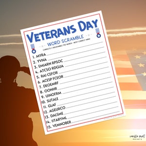Printable word search for veterans day