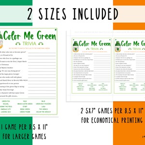 St. Patrick's Day Green Trivia Game Color Me Green Fun St. Pattys Day St. Paddys St. Pats Printable Party Games Kids & Adults image 2