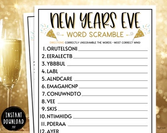 New Years Eve Word Scramble Game | New Years Printable Games | New Years Eve Party Games | NYE | Adult Party Games | Fun Party Games