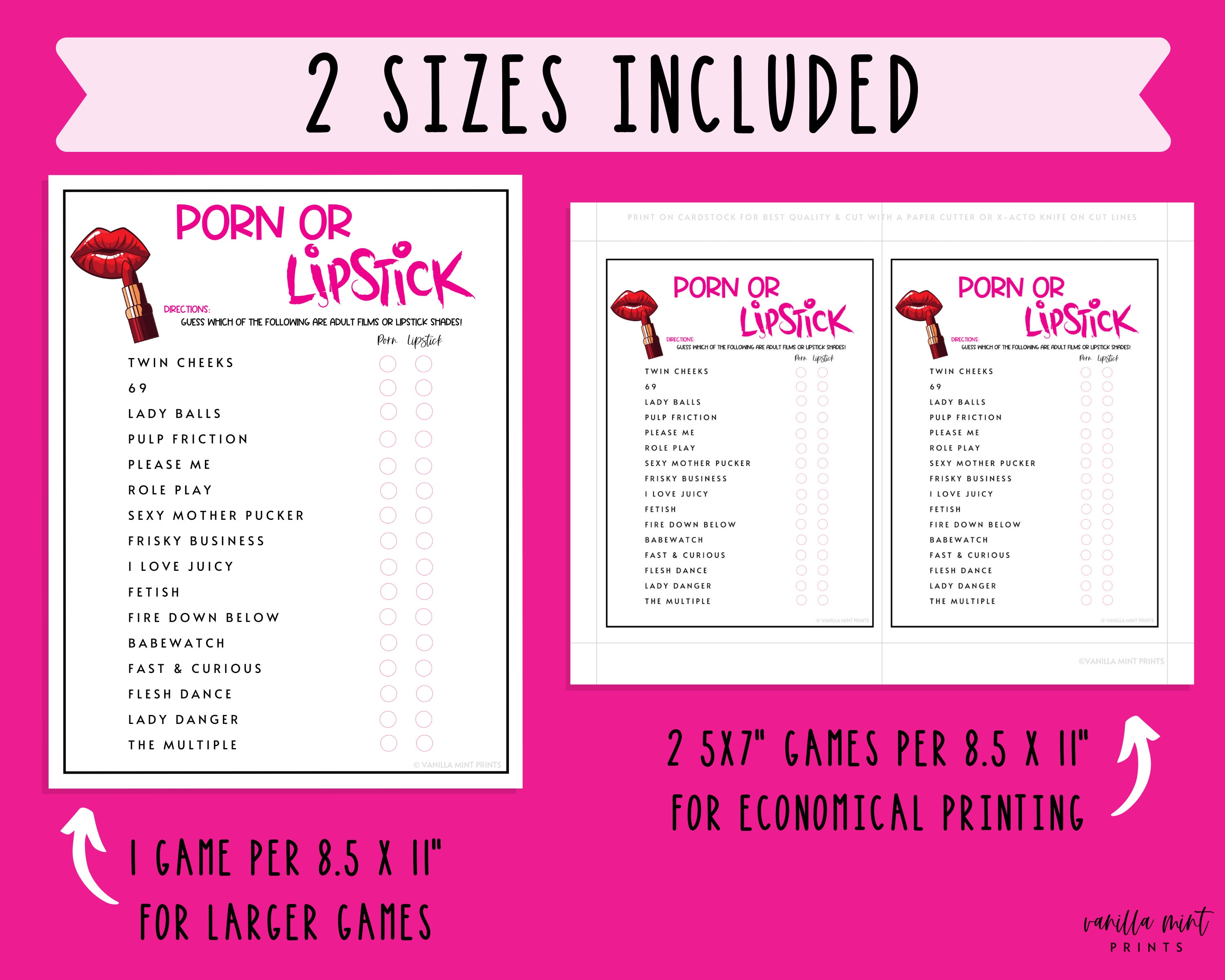 Porn or Lipstick Game Ladies Night Party Games Fun Girls Etsy India