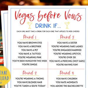 Las Vegas Bachelorette Party Games | Drink If Drinking Game | Fun Bachelorette Party Games | Hen Party | Vegas Party Games | Vegas Then Vows