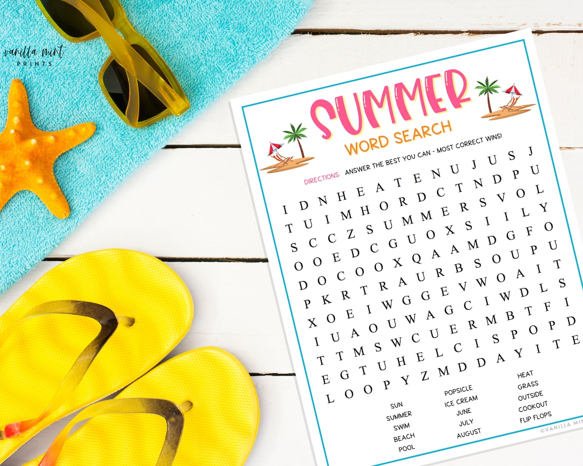 Summer Word Search Printable Summertime Games Party Games - Etsy