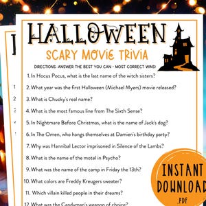 Halloween Scary Movie Trivia Game | Halloween Printable Games | Horror Trivia | Horror Movie Trivia Game | Spooky | Fun Halloween Party Game