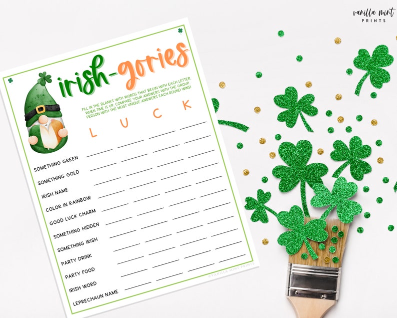 St. Patrick's Day Scattergories Game Irish-Gories Irish Fun St. Pattys Day St. Paddys St. Pats Party Games Kids & Adults Luck image 3