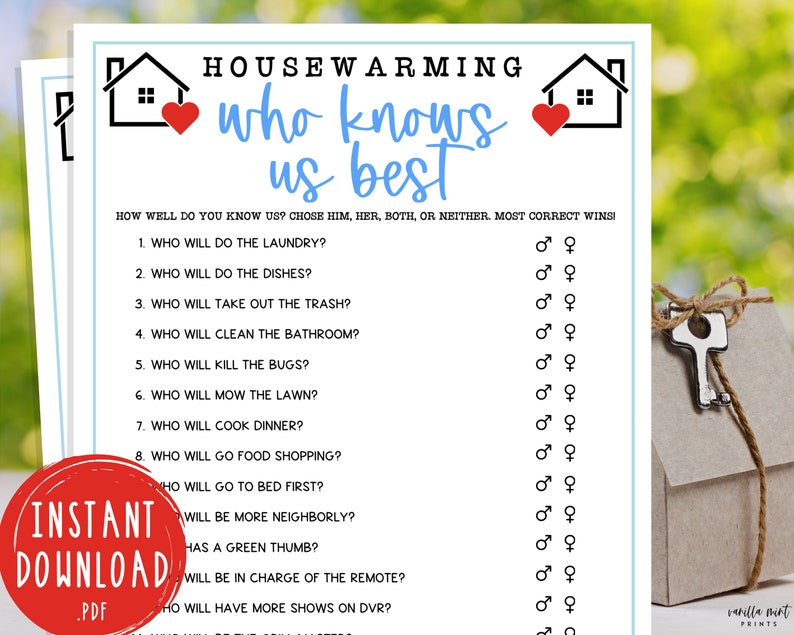 Housewarming Party Games Who Knows Us Best Fun Housewarming Party Games New Homeowner New House First Home Together How Well Do zdjęcie 1