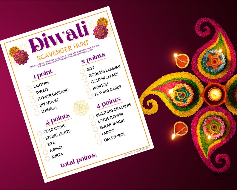 Jeu de chasse au trésor de Diwali Jeux de fête imprimables du Festival des lumières Activités pour adultes et enfants Jeux amusants de Diwali Hindouisme hindou image 4