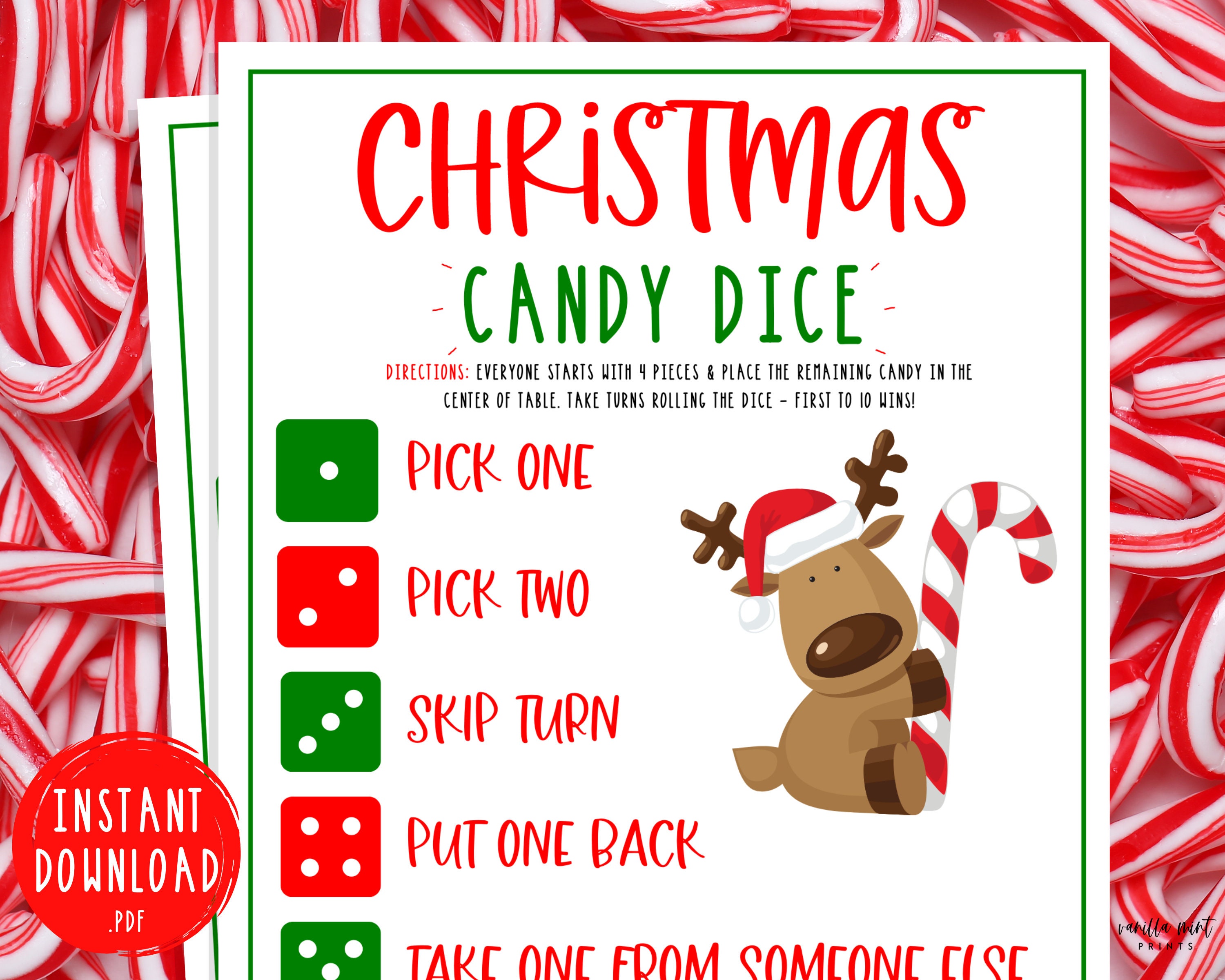 Christmas Candy Dice Game Christmas Party Games for Kids Etsy