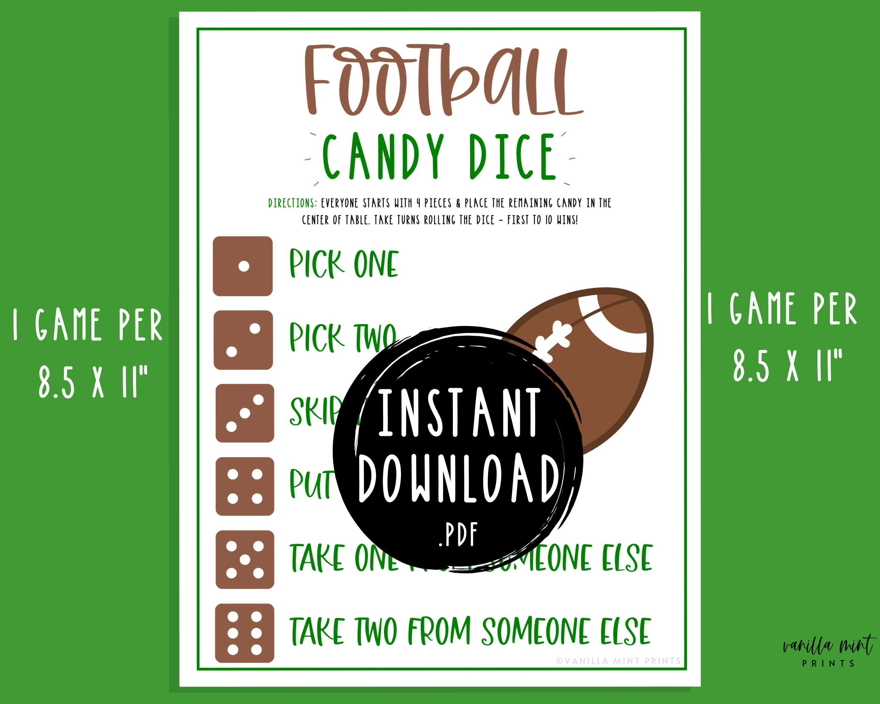 Football Candy Dice Game Football Party Games for Kids Etsy
