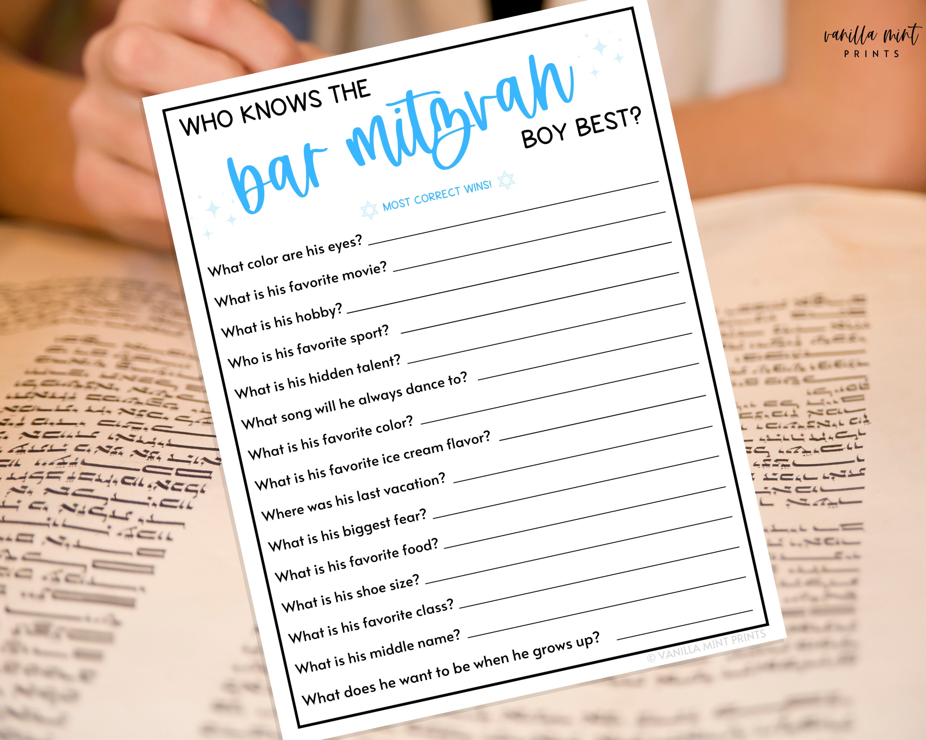 Bar Mitzvah Games Who Knows the Bar Mitzvah Boy Best Etsy