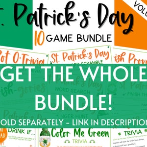 St. Patrick's Day 10 Game BUNDLE Volume 2 Irish Fun St. Patty's Day St. Paddy's St. Pats Printable Party Games for Kids & Adults image 6
