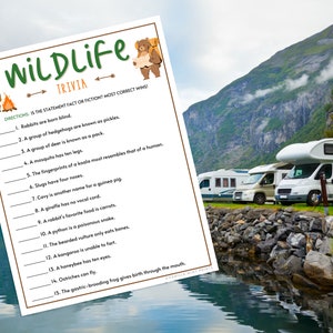 Camping Wildlife Trivia Printable Campground Party Games Animal Camping