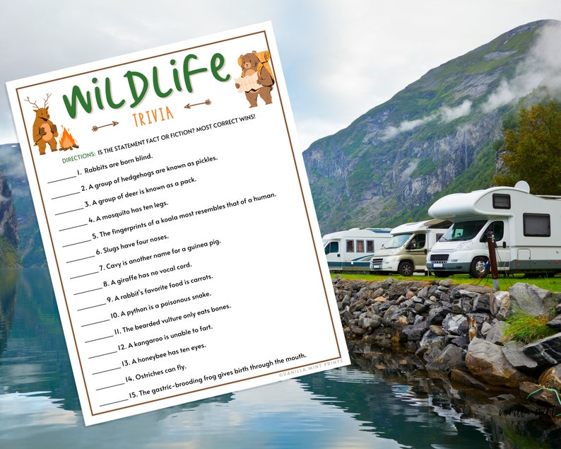 Camping Wildlife Trivia Printable Campground Party Games - Etsy