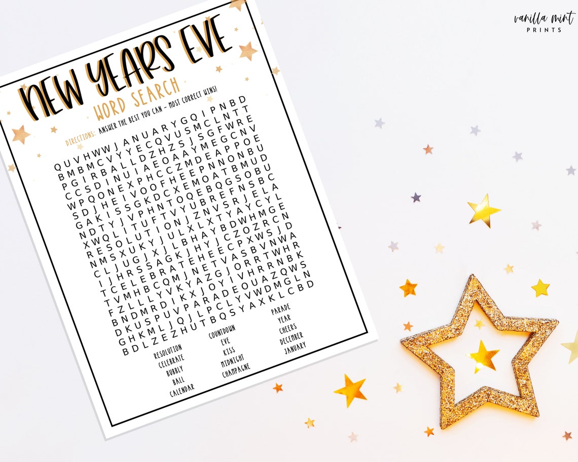 New Years Eve Word Search Game New Years Printable Games | Etsy