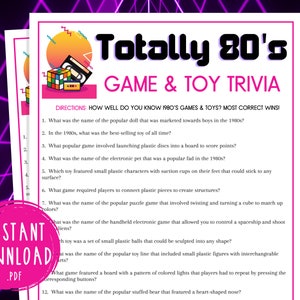 Totally 80er Jahre Spiel & Spielzeug Quiz Party Spiel | Druckbares 1980er Jahre Spiel | 40. Geburtstag | Back to the 80er Party Spiel | Achtzigerjahre Party | Quizspiel