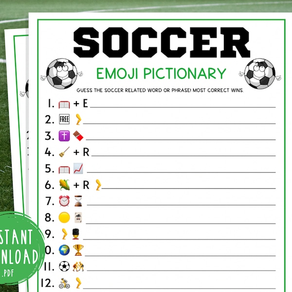 Soccer Emoji Pictionary Game | Printable Soccer Team Party Game | Futbol Games for Kids & Adults | World Cup Activities | Kid's Birthday