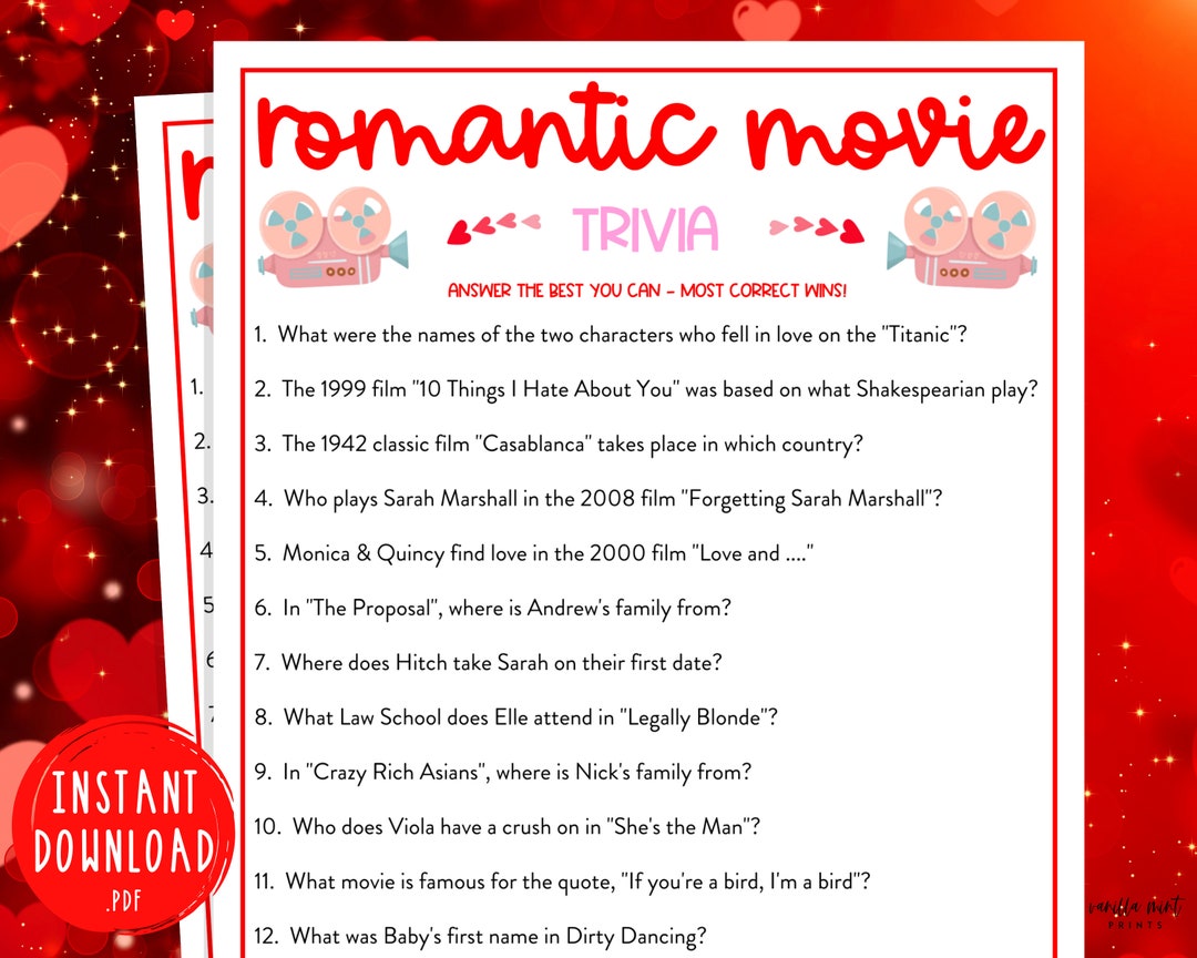 Valentine's Day Romantic Movie Trivia Game | Fun Valentine's Day ...
