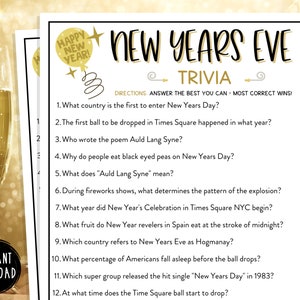 New Years Eve Trivia Game New Years Printable Games New Years Eve Party ...