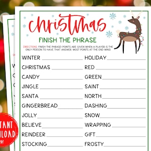 Christmas Finish That Phrase Game | Christmas Printable Games | Fun Christmas Day Game | Holiday Games | Christmas Party Games Scattegories