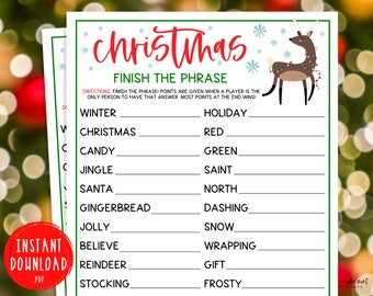 Christmas Finish That Phrase Game | Christmas Printable Games | Fun Christmas Day Game | Holiday Games | Christmas Party Games Scattegories