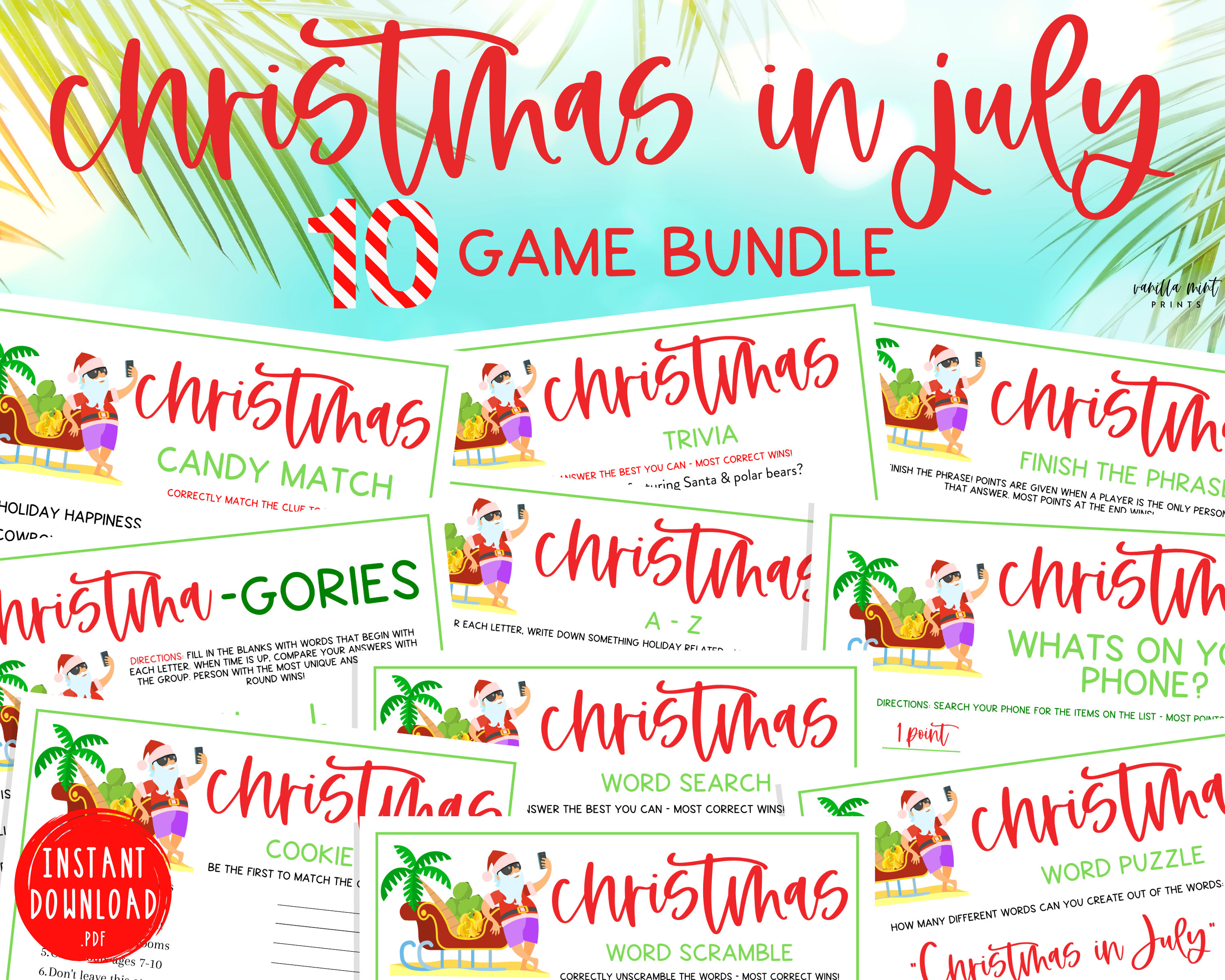 Christmas in July 10 Game Party BUNDLE Beach Christmas Etsy