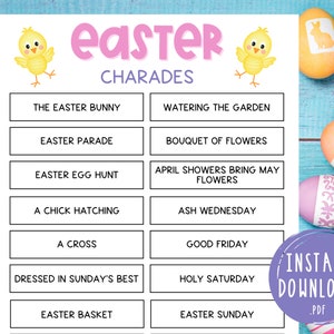 Easter Charades Game | Printable Easter Games | Party Games | Easter Activities for Adults & Kids | Spring | Fun Pictionary or Charades