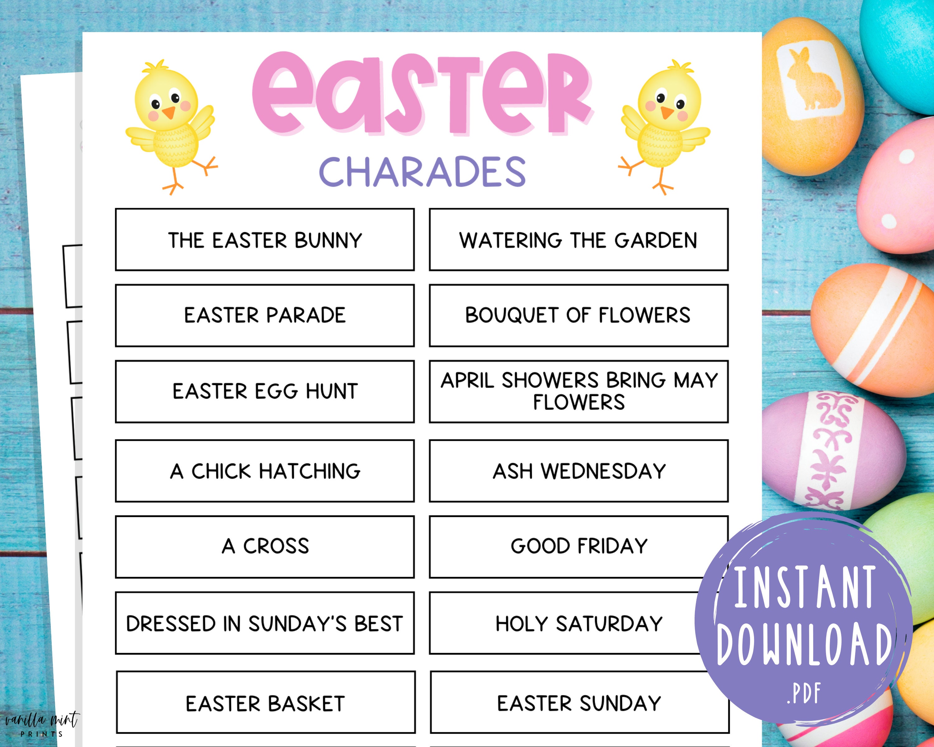 Easter Charades Game Printable Easter Games Party Games Etsy