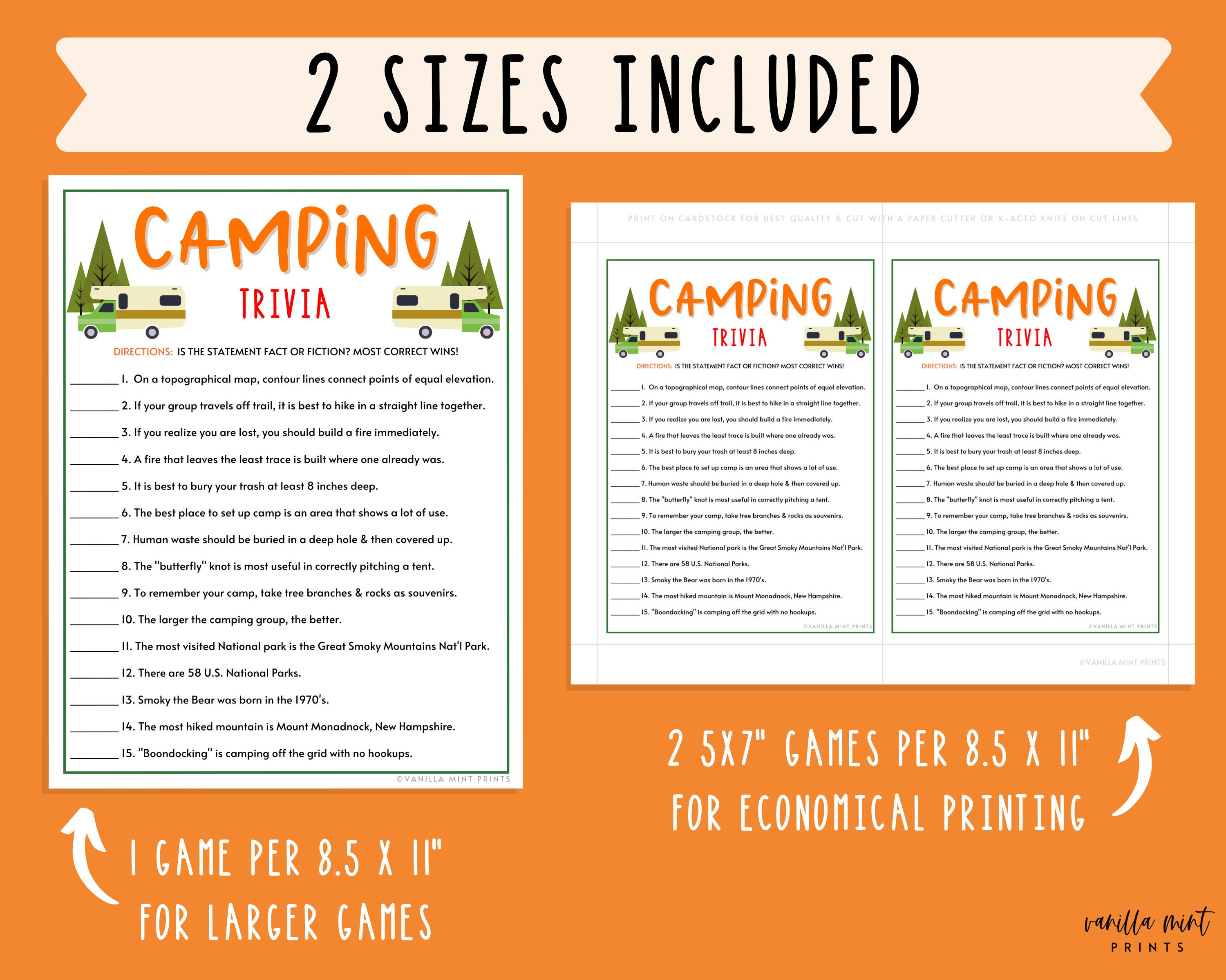 Camping Trivia Printable Campground Party Games Camping Etsy Australia