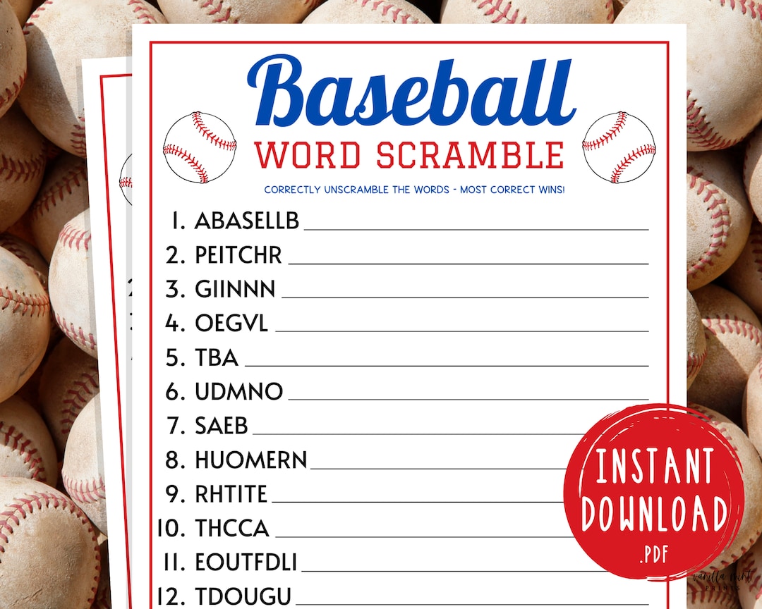 Baseball Word Scramble Game | Printable Baseball Team Party Games | MLB ...