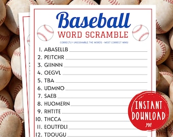 Jeu de brouillage de mots de baseball | Jeux de fête imprimables de l'équipe de baseball | Jeu de bingo MLB pour enfants et adultes | Activités de la Série mondiale | Anniversaire