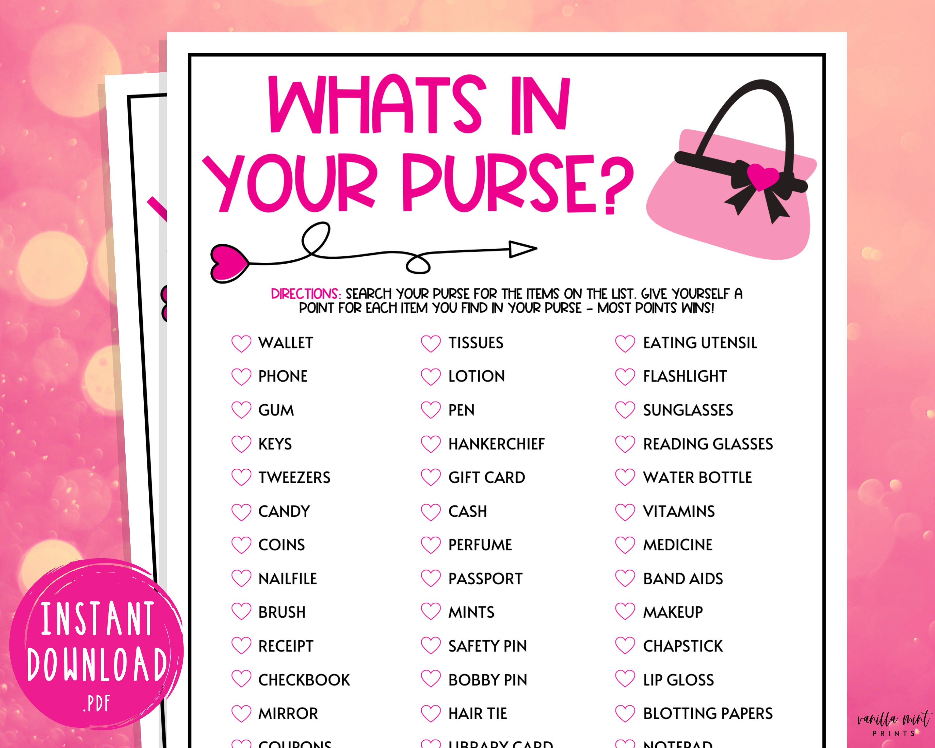 Baby Shower What's In Mom's Purse Printable, Scavenger Hunt, Neutral, Green  Stars, Baby Shower Game, Couples Shower, Gender Reveal | Pam's Party Place
