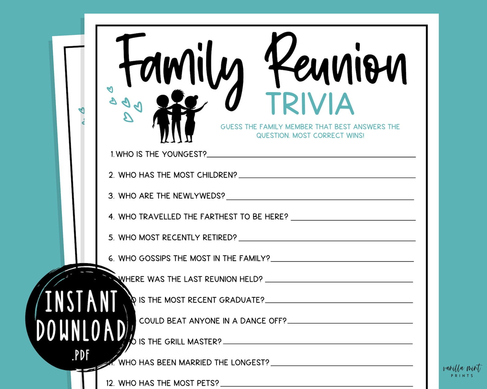 Family Reunion Trivia Party Games Family Gathering Activity Etsy