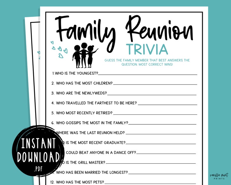 Family Reunion Trivia Party Games Family Gathering Activity Etsy