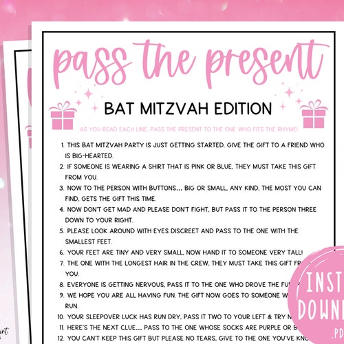 Bat Mitzvah Games Pass the Present Party Game Birthday Etsy