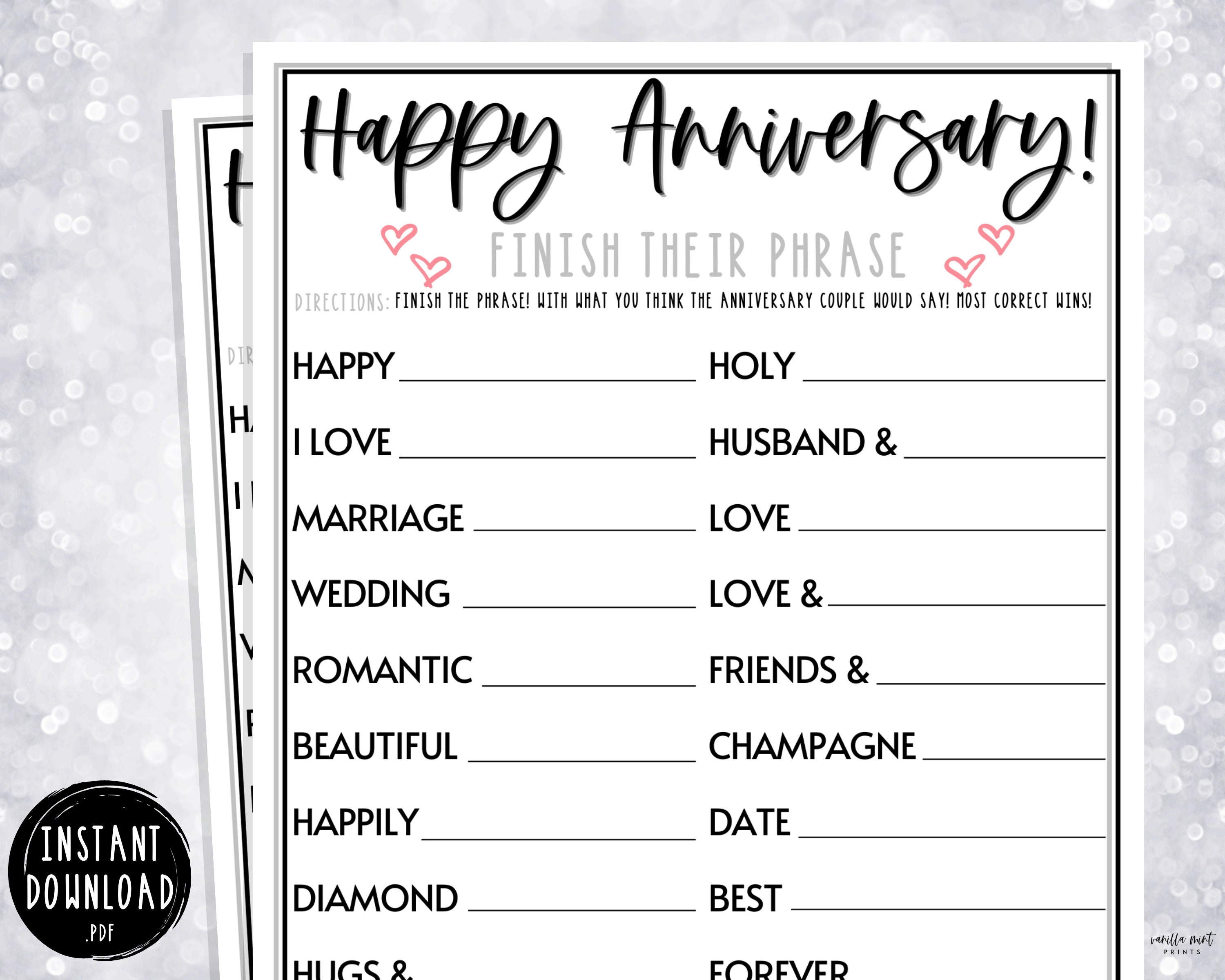 Anniversary Games Finish Their Phrase Fun Anniversary Etsy España